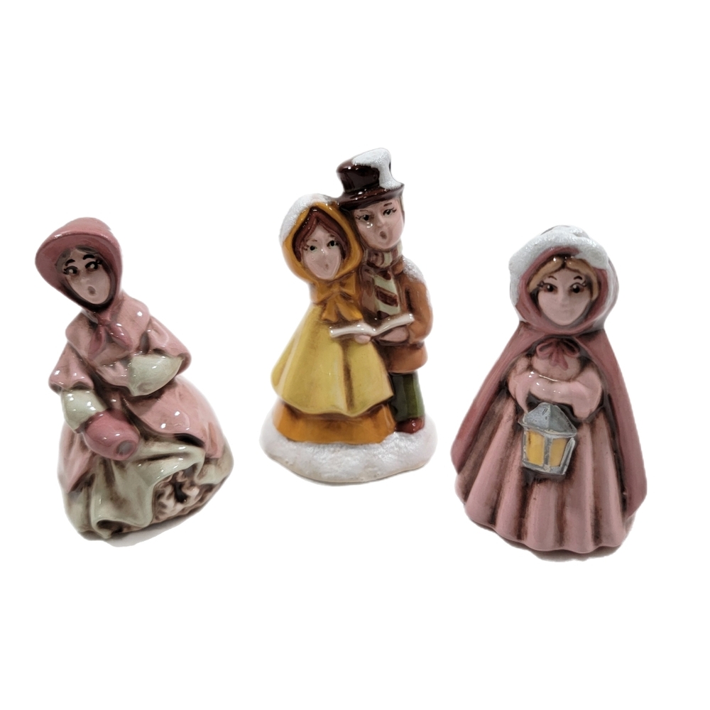 Set Of 3 Rare Vntg JO LAINE Christmas Carolers Village Figurines Glossy Finish